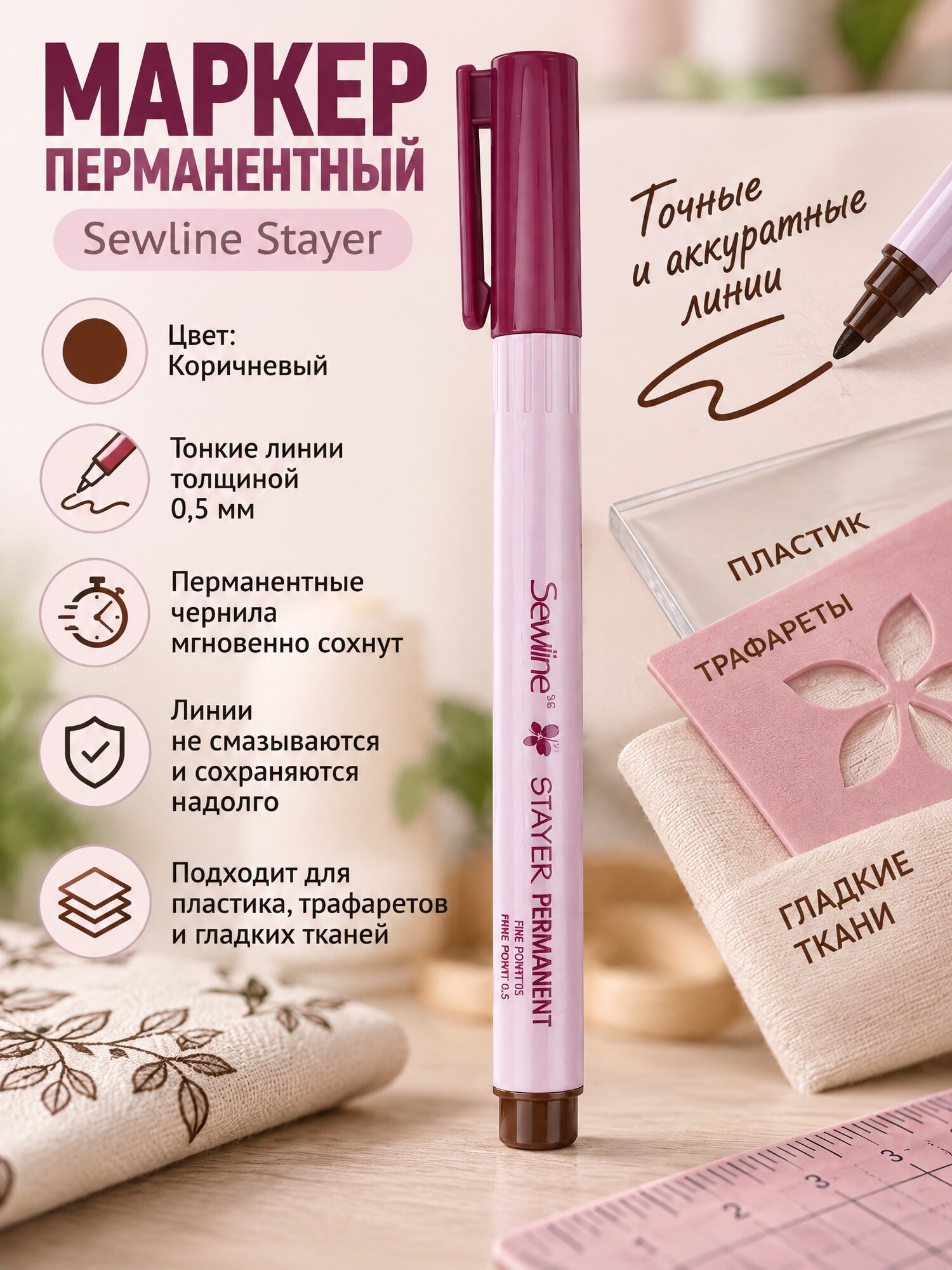 Маркер перманентный Sewline Stayer, коричневый