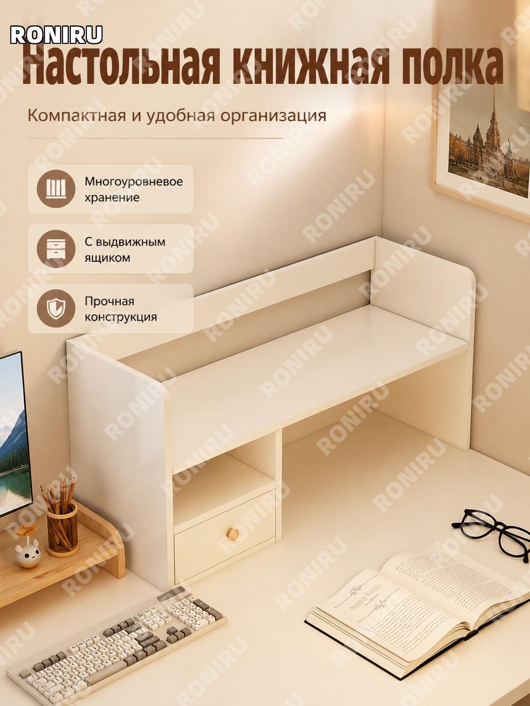 Настольный книжный шкаф с дверцей 60×17×46 см однодверный теплый белый из искусственной плиты для стола для офиса