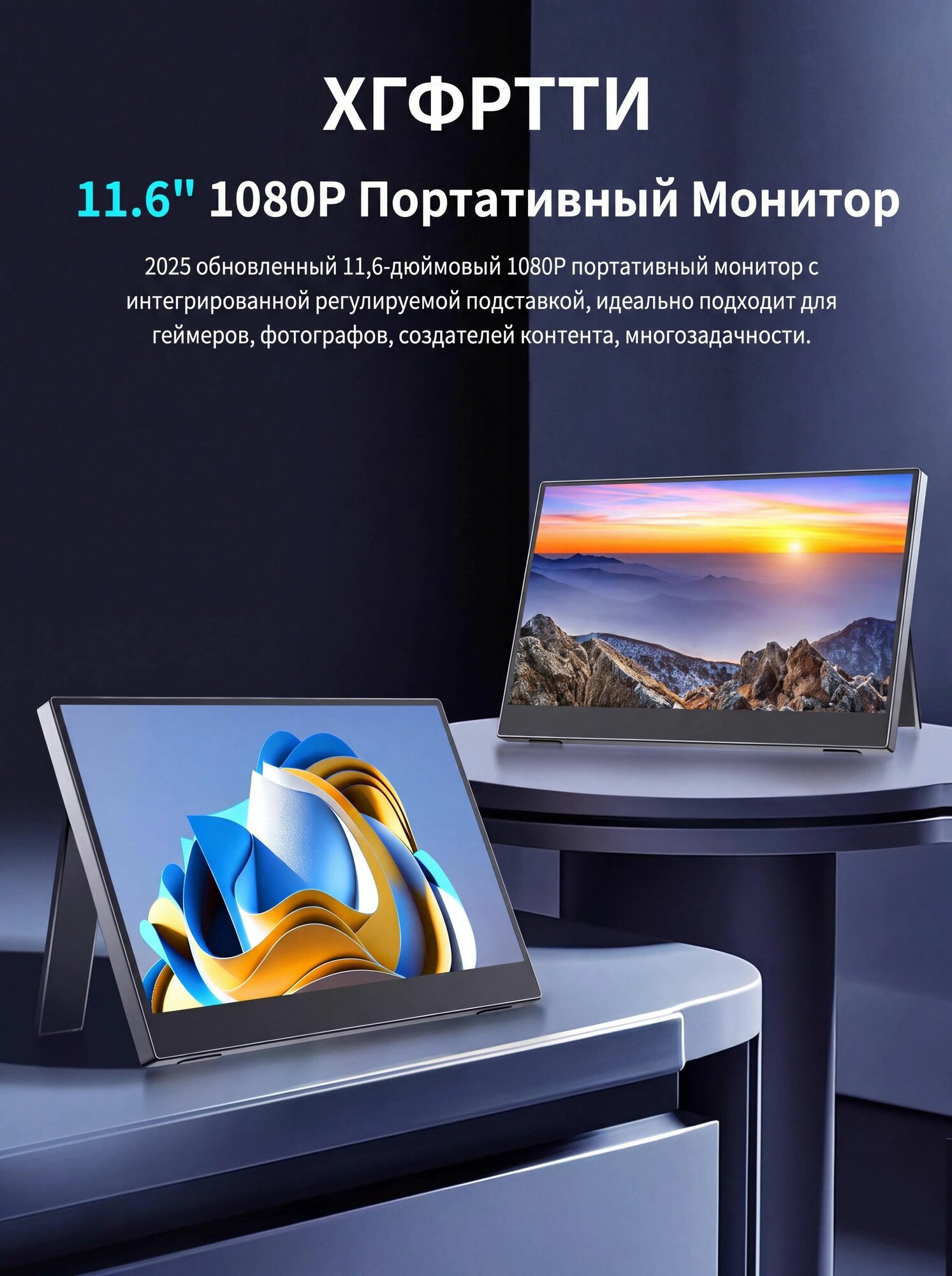 11.6" Монитор 11.6"FHD (11.6-inch Portable Monitor NO Touch), IPS, 1920x1080 Full HD, 60 Гц, черный матовый