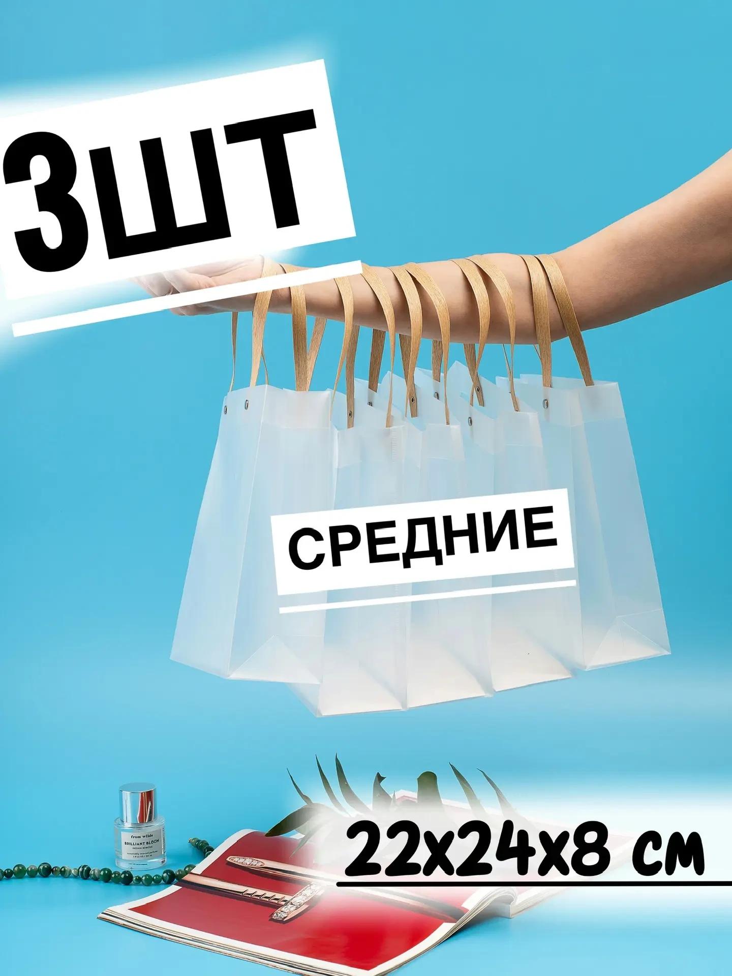 Подарочные пакеты, ПВХ/ПП/ПЭТ, прозрачные, без рисунка, матовые, 22х24х8см, 3шт