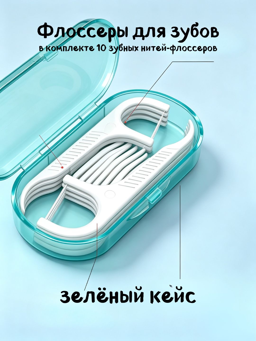 Зелёный кейс для флоссеров/в комплекте 10 штук зубных флоссеров/компактное хранение-Луанлуо