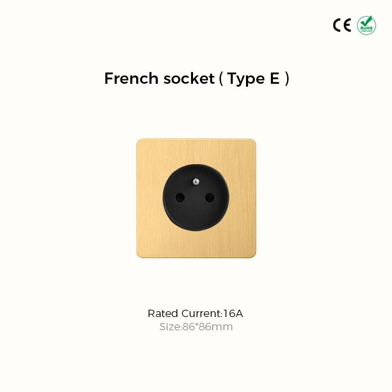 Розетка French Socket Type E, 16A, 86*86mm, золотистый