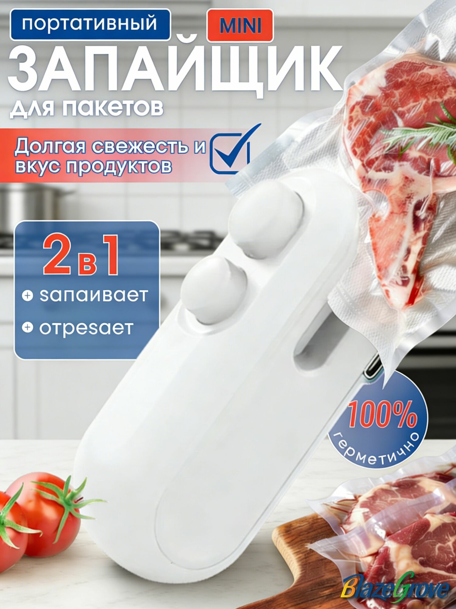 Запайщик пакетов портативный, ручной, кухонный вакуумный упаковщик для продуктов, запаиватель пакетов,