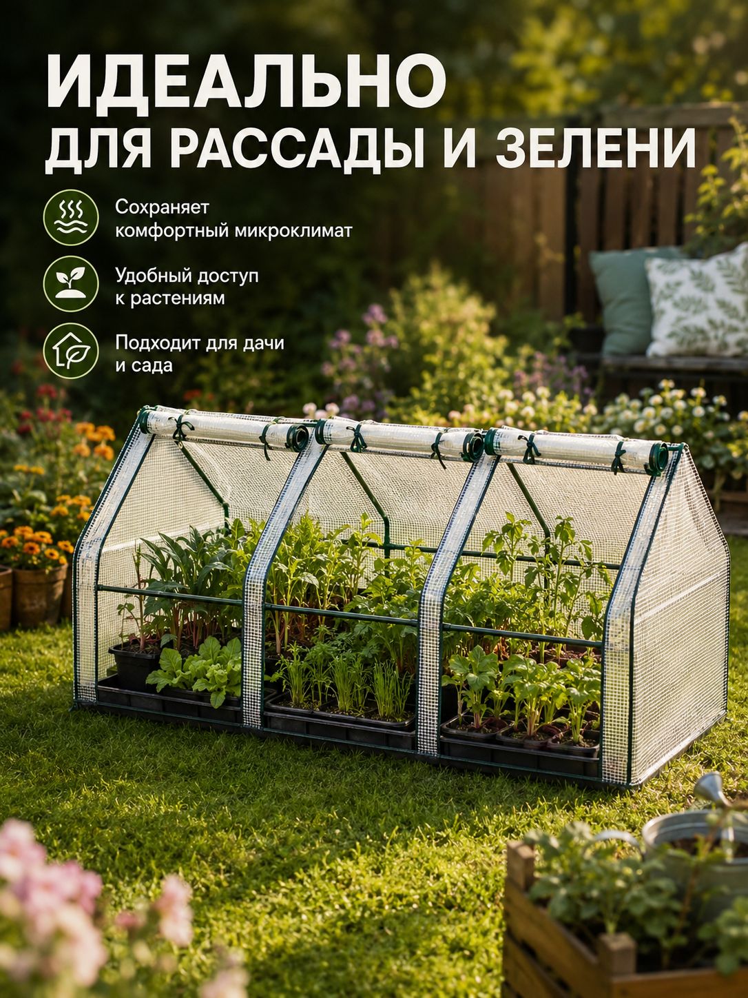 Парник, теплица домиком 2.7х0.9х0.9 м софт