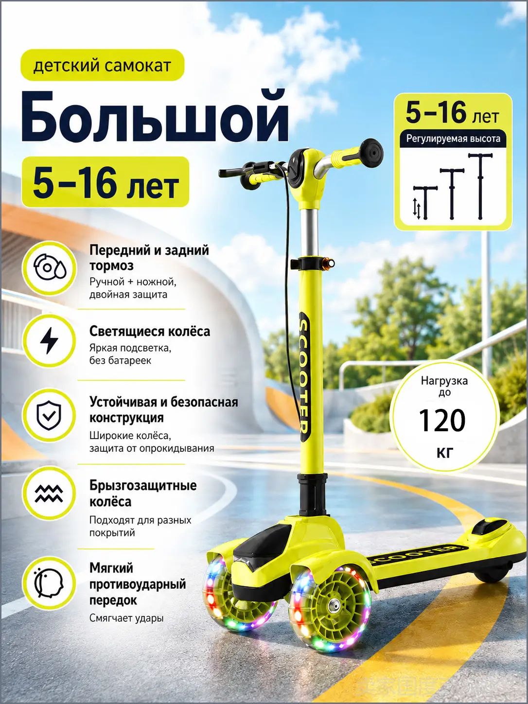 Самокат T425-107A, светло-желтый