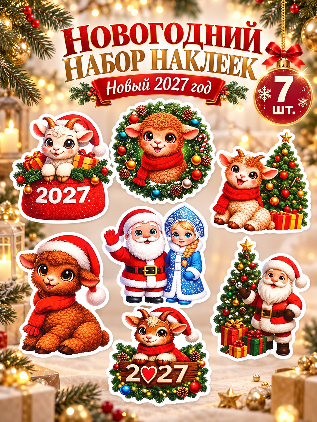 Новогодний набор для интерьера «Новый 2027 год», 7 шт, страна карнавалия