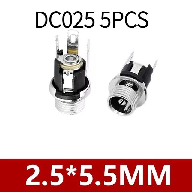 5 шт. Женский разъем DC-025M 5.5x2.5 мм, с гайкой, для панельного монтажа