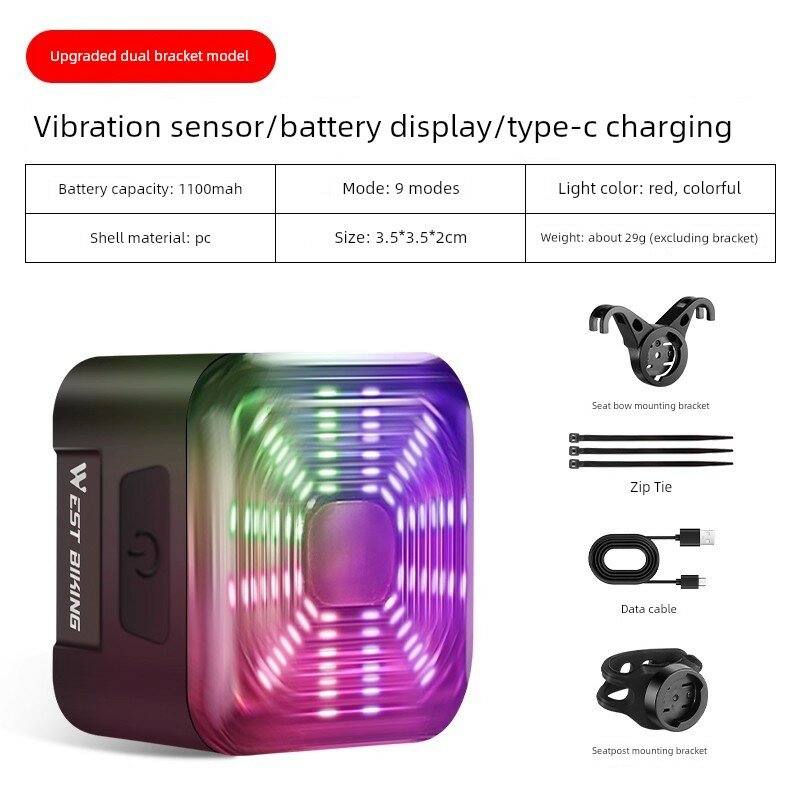 Велосипедный задний свет с RGB-подсветкой и цифровым дисплеем, аккумулятор 1100 мАч, черная премиум-модель для лучшей