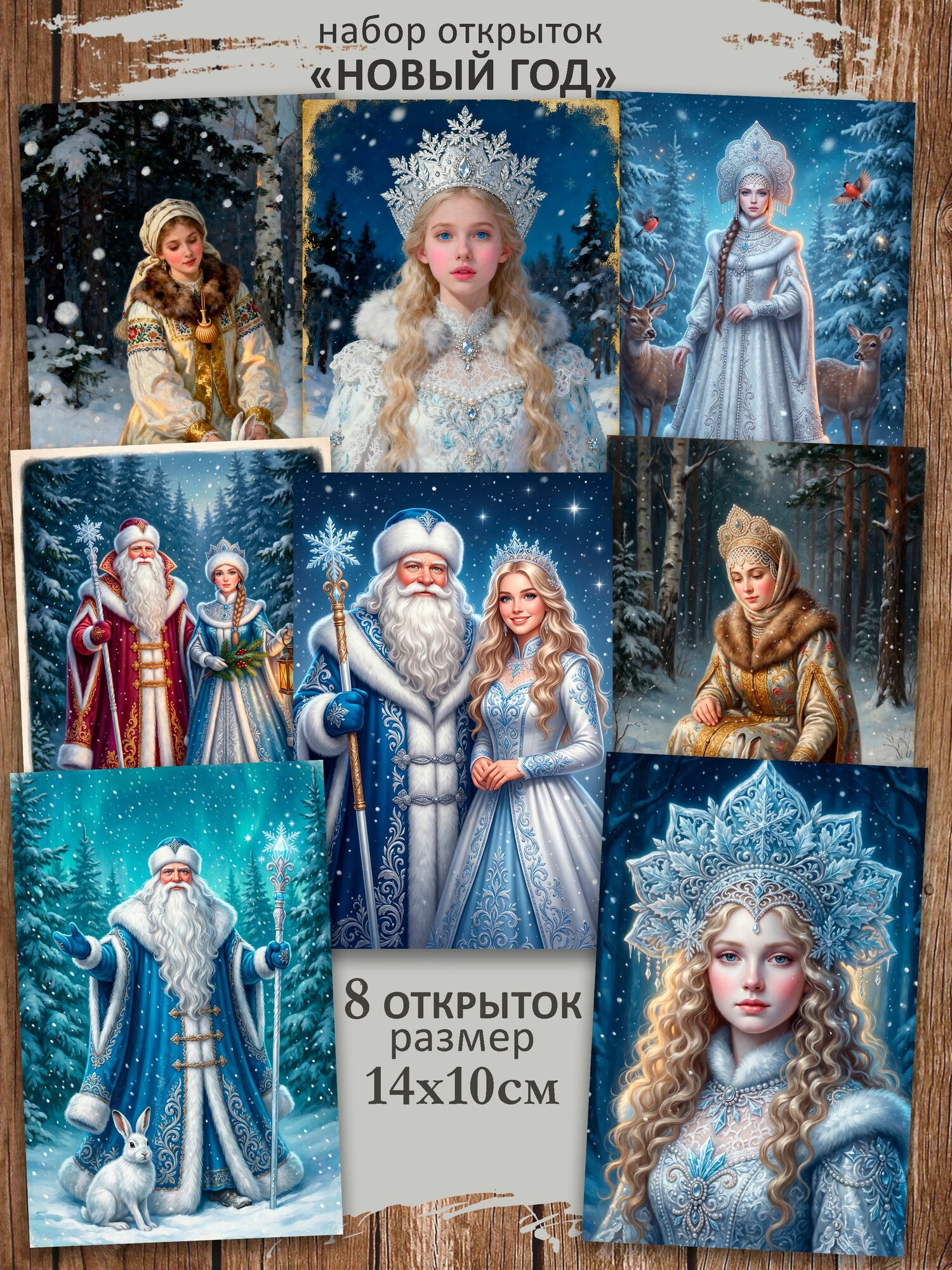 Новогодние открытки на Новый Год набор 8 шт