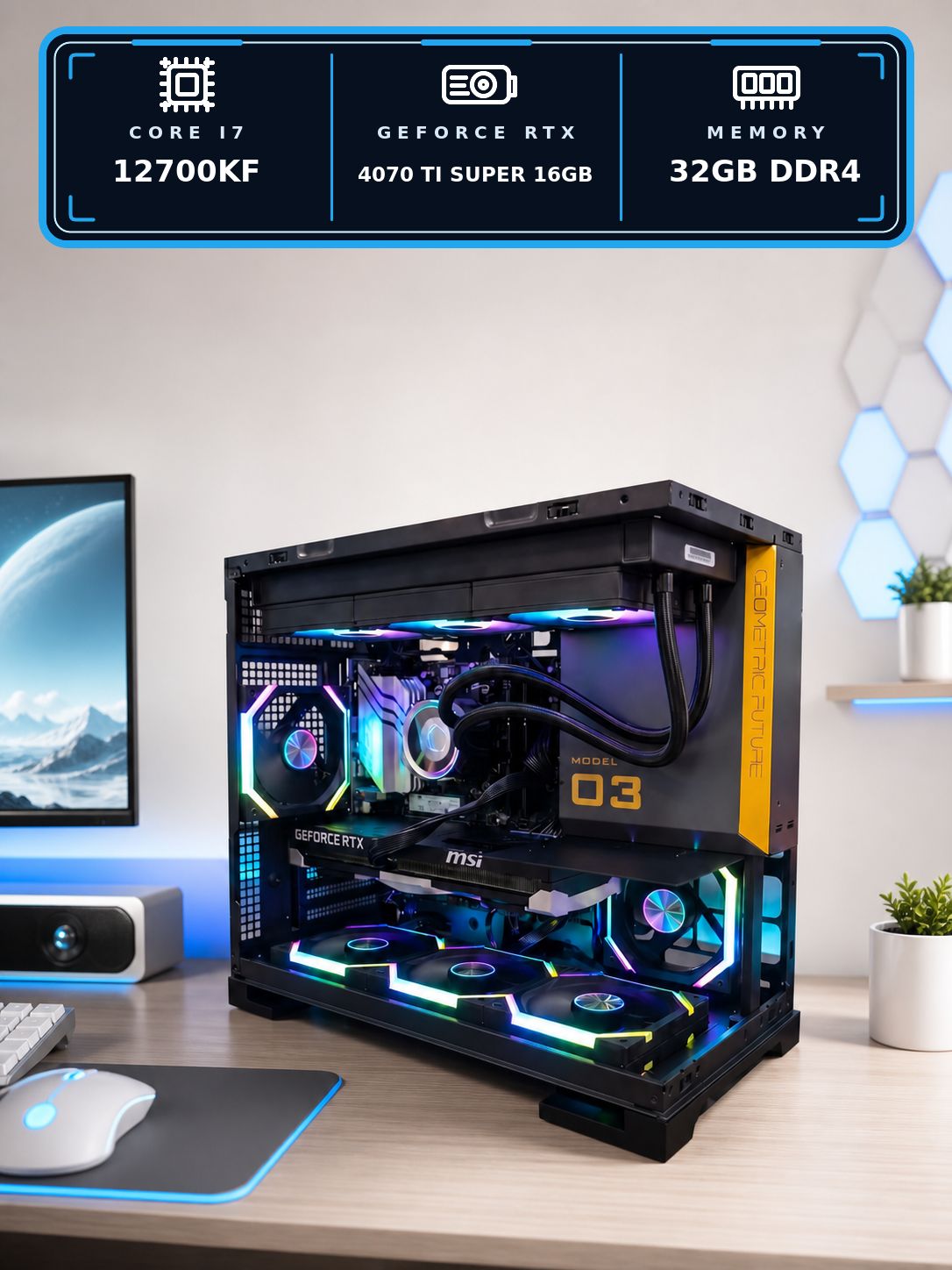 Игровой компьютер (системный блок) Intel Core i7-12700KF/RTX4070 TiS/32GB/SSD 512+1000Gb /850W/WIN 10 PRO