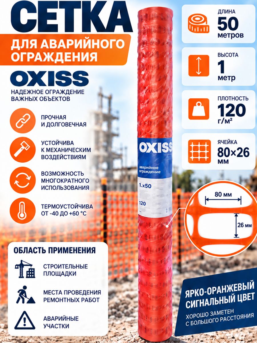 Сетка защитная аварийное ограждение сетка для строительства 1х50м 120 г/м2