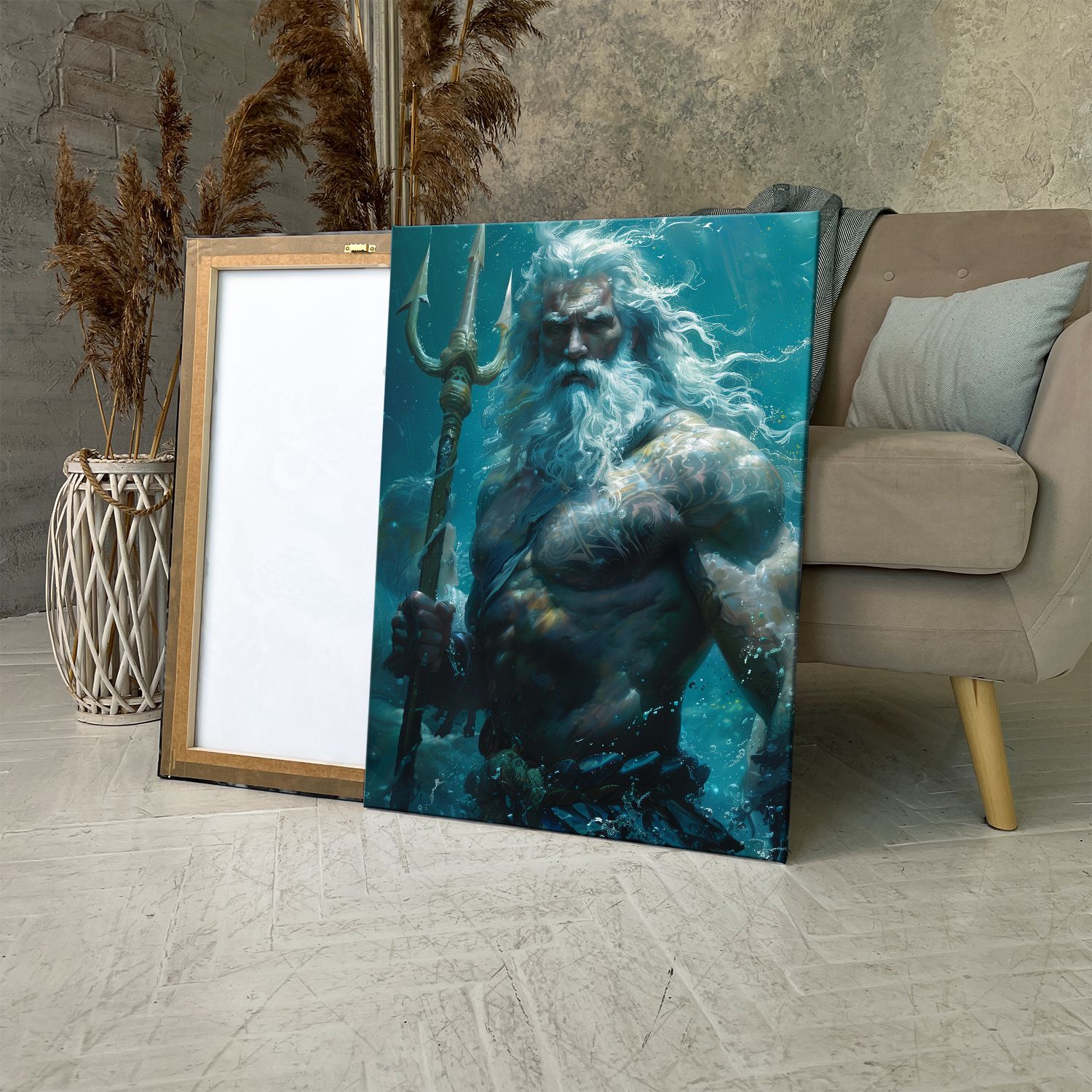 Картина на холсте (Посейдон) 30x40 см. Интерьерная, на стену.