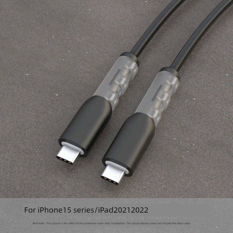 Черный силиконовый чехол для защиты кабеля данных для iPhone 12-15 с 1-метровым спиральным кабелем, совместимый с