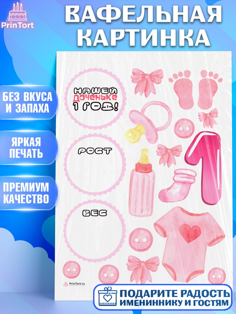 Вафельная картинка для торта Метрика. Украшения для торта девочке на Рождение ребенка. Декор для выпечки PrinTort