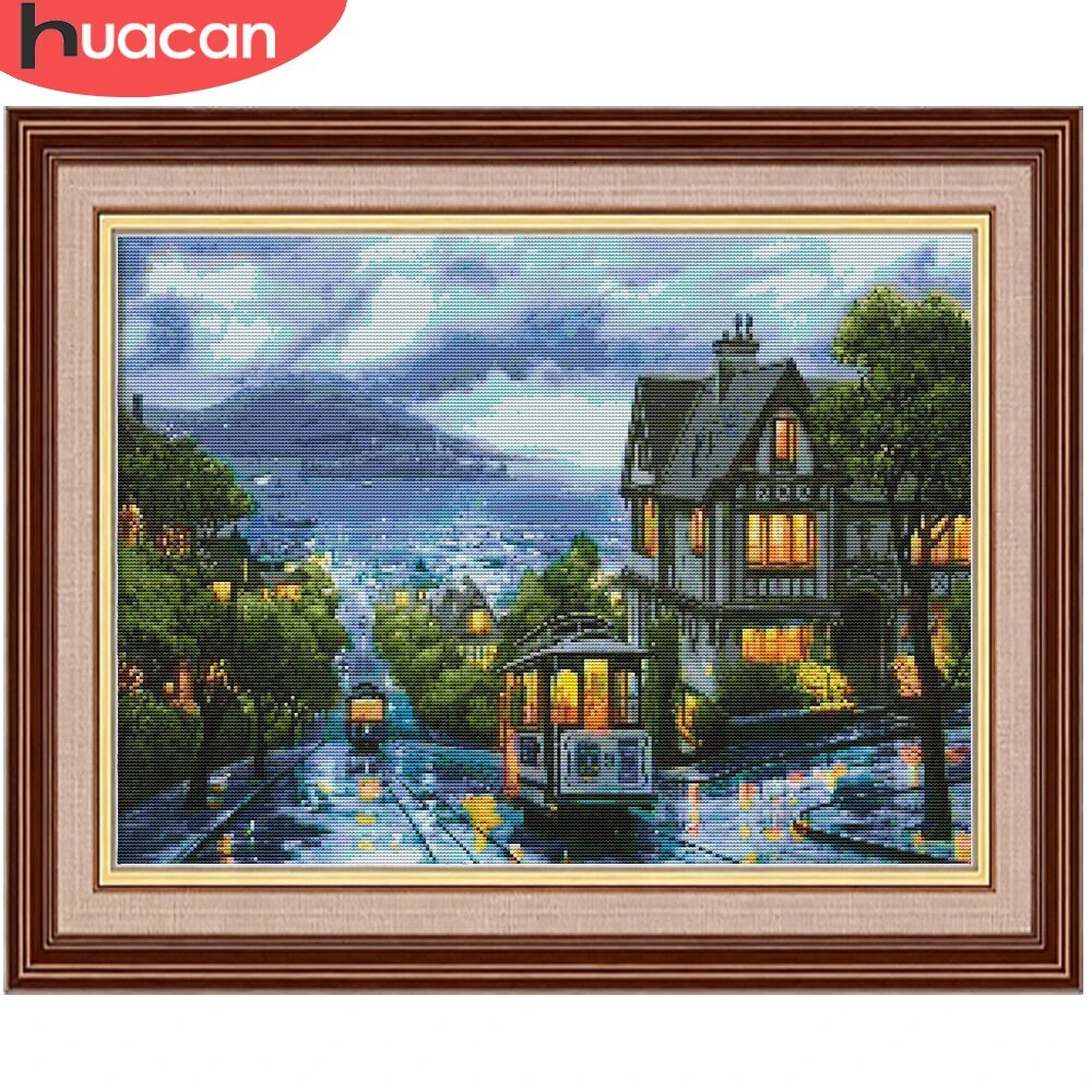 HUACAN набор для вышивки крестом зимний пейзаж 50x40cm, CT-143, 11CT picture printed