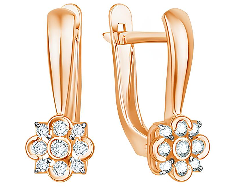 Серьги, красное золото, 585 проба, фианит