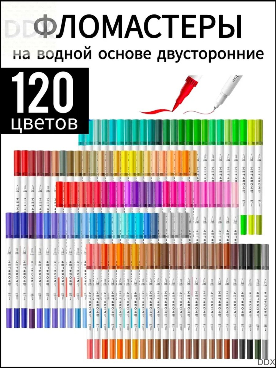 Набор фломастеров 120 шт. наконечники кисть и игольчатый, в пластиковом чемодане с ручкой