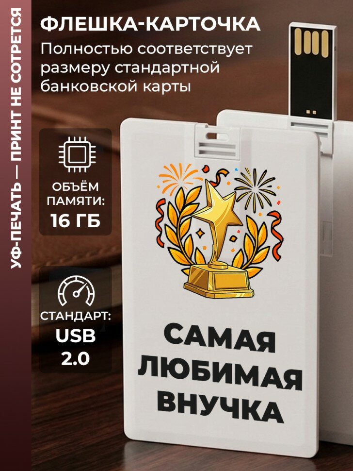 Флешка в виде карты "Самая любимая внучка" (16 Гб)