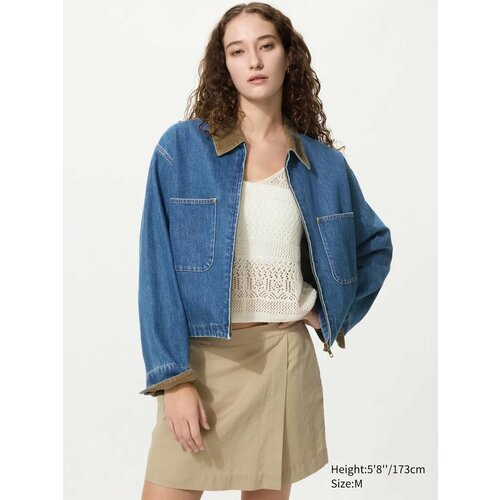 фото Куртка джинсовая uniqlo zip-up short jacket, размер s, синий