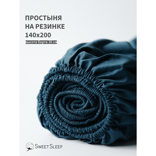фото Простыня на резинке 140x200x30 sweet sleep, сатин-люкс, морская волна