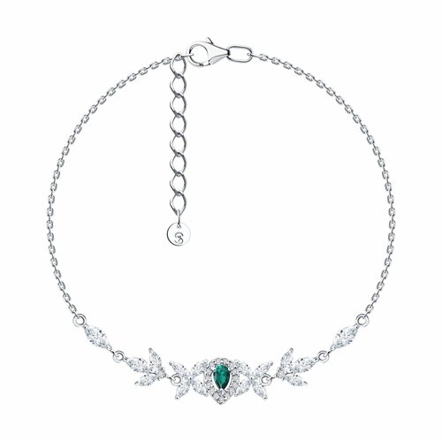 фото Браслет diamant online, серебро, 925 проба, родирование, фианит, изумруд, длина 16 см., зеленый