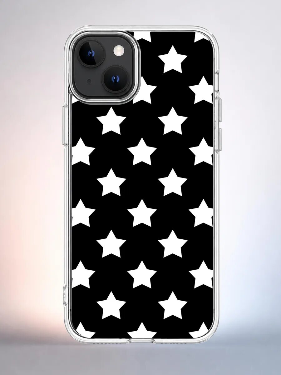 Чехол iPhone 15 белые звезды силиконовый прозрачный