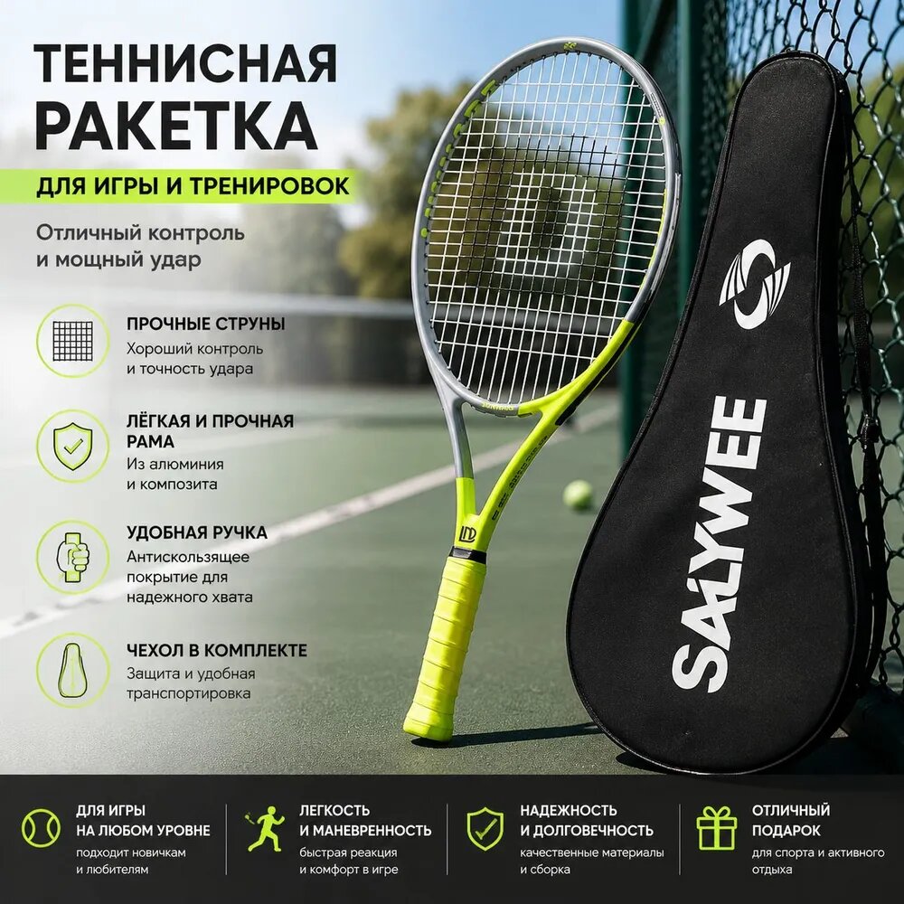 Ракетка для большого тенниса, длина 68.5 см, ручка 2, головка 102 кв. дюйма, вес 285 г, баланс 34