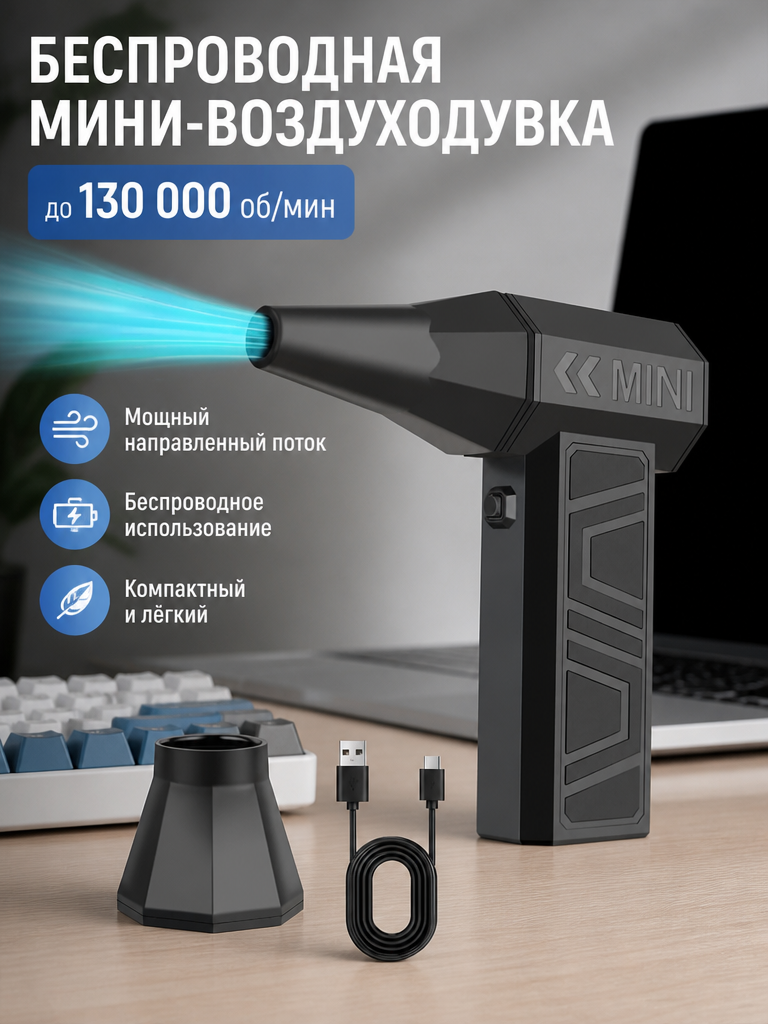 Беспроводная мини-воздуходувка для техники, до 130 000 об/мин, компактный ручной формат