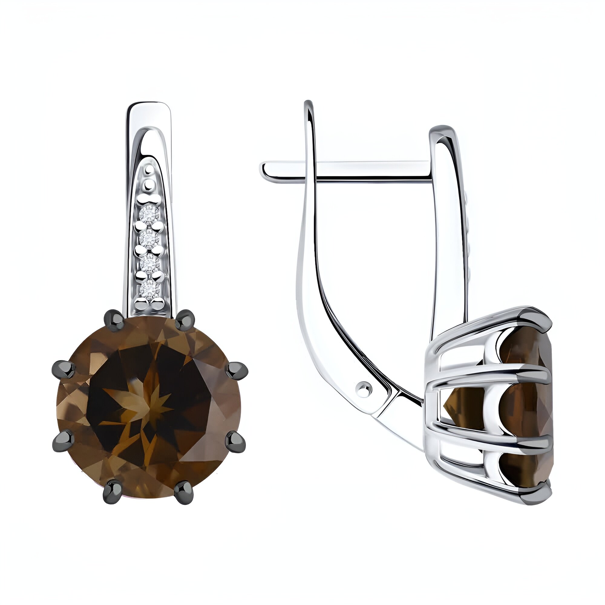 Серьги Яхонт, серебро, 925 проба, фианит, раухтопаз