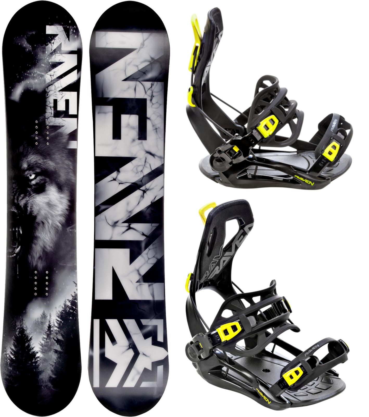 DECATHLON Комплект сноуборд Raven Lupus + крепления Raven FT360, czarny/szary/zielony, размер 160 см Wide