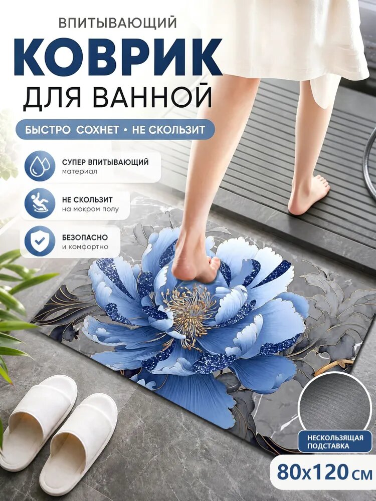 Forseon Коврик 80x120 см 3 мм художественная печать голубой, лазурный