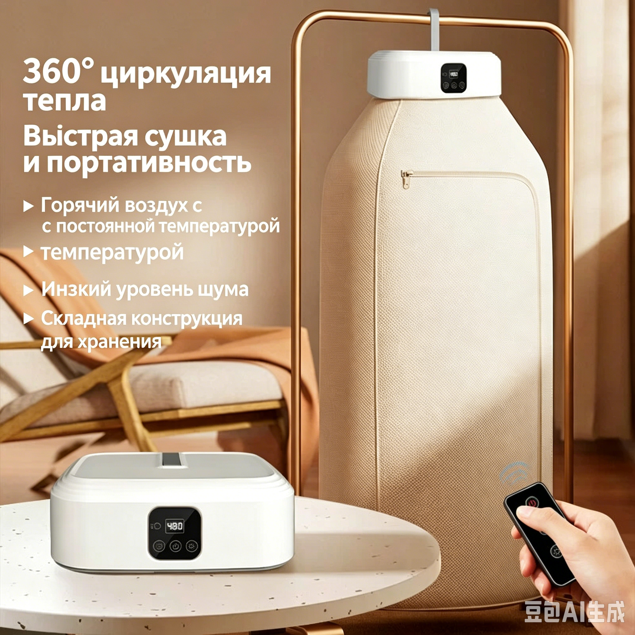Складная сушилка для белья GYJ-002 с пультом и дисплеем, Мощность 1000 Вт, ПТК нагрев, Макс. вес 10 кг, таймер до 8 ч