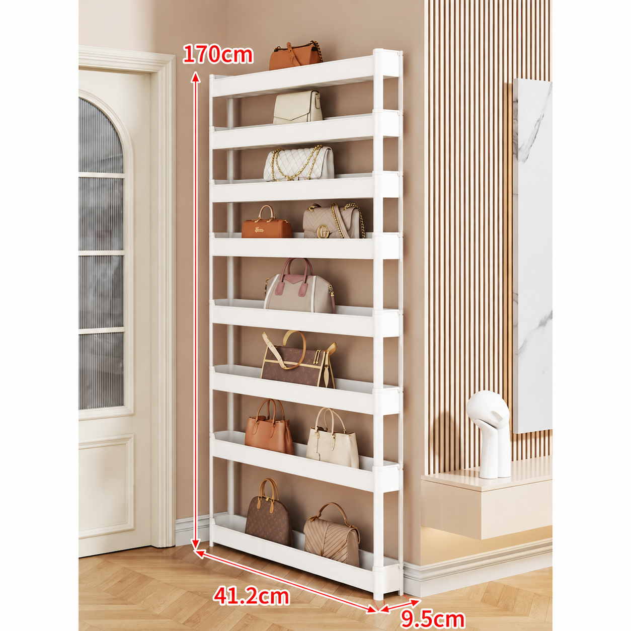 Этажерка из ABS-пластика, 8 полок, 41.2×9.5×170 см, компактная для малогабаритных помещений