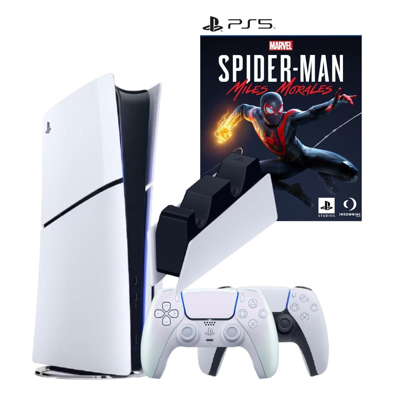 Игровая приставка Sony PlayStation 5 Slim Disk + 2й геймпад жемчужный + игра Spider Man Morales + станция зарядки