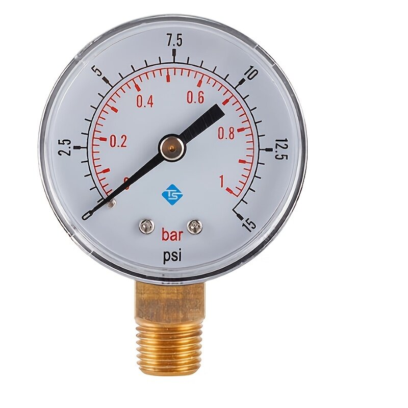 Манометр металлический низкого давления, диапазон 0–15 PSI (0–1 бар), диаметр циферблата 50 мм, резьба подключения 1/4 BSPT, для промышленного применения, 1 шт.