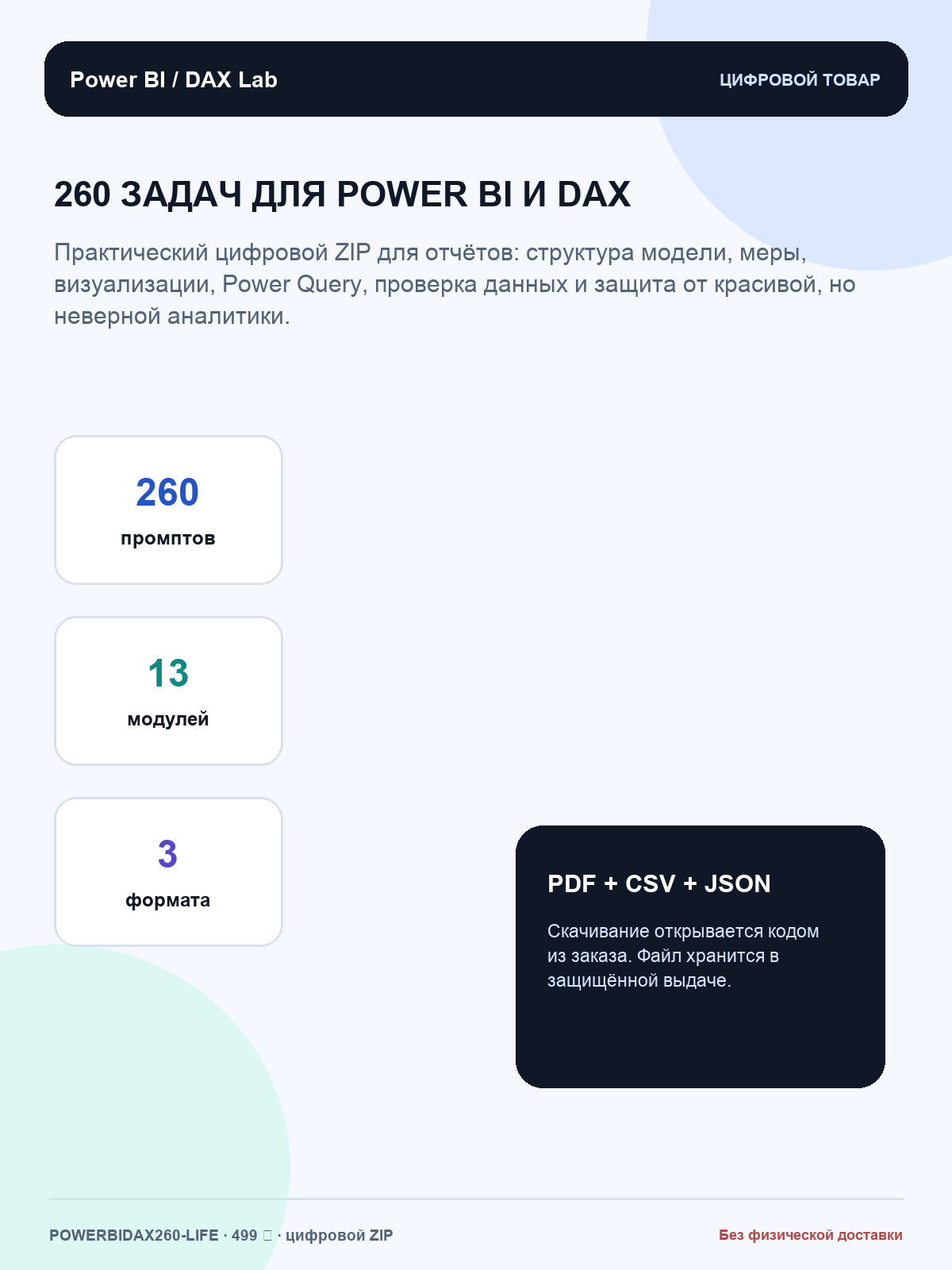 Power BI DAX: 260 задач и промптов для дашбордов, мер и отчётов, ZIP