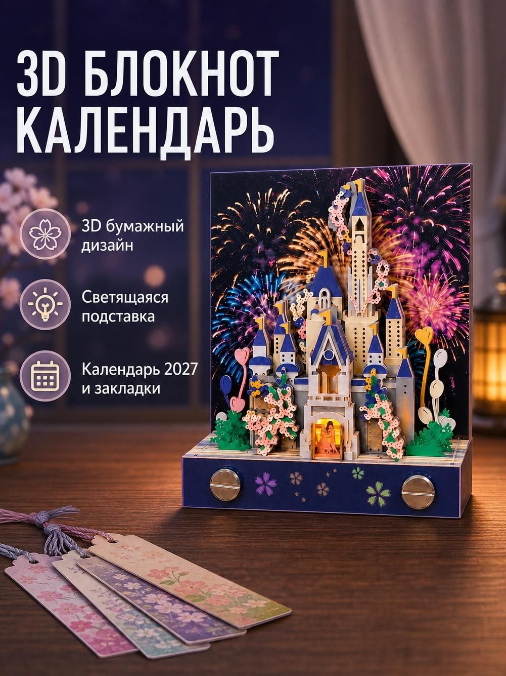Календарь отрывной, объемный замок с фейерверком, 140 листов, для планирования, 8 х 4,5 х 9 см