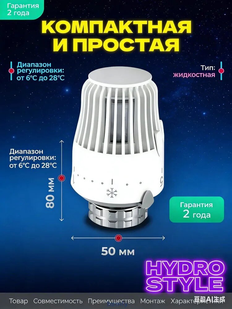 Термоголовка (Термостат) жидкостная для радиатора (батареи) и систем отопления M30х1.5 - 2 шт.