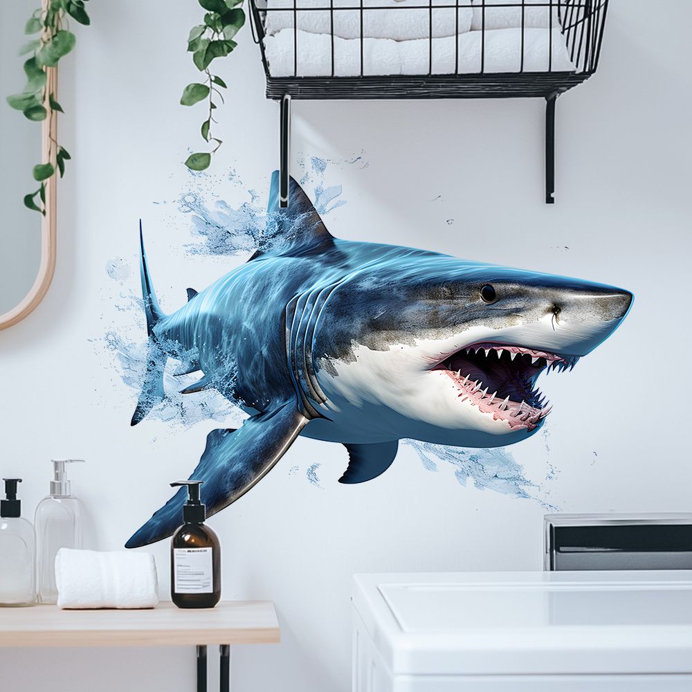 1 часть 3D-наклейки на стену с изображением акулы размером 30 40 см, подходящей для украшения стен ванной комнаты и спальни.