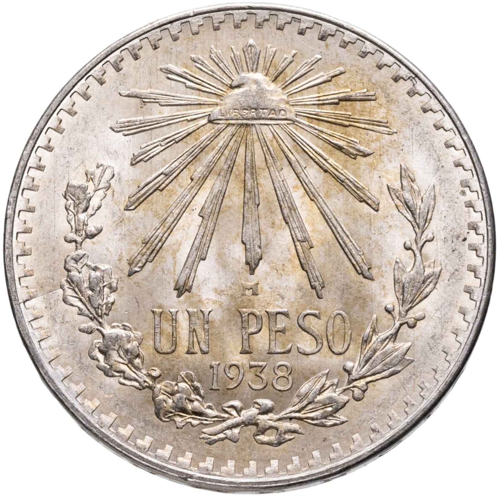 Мексика 1 песо peso 1938, Серебро 720, в сохранности AU-UNC