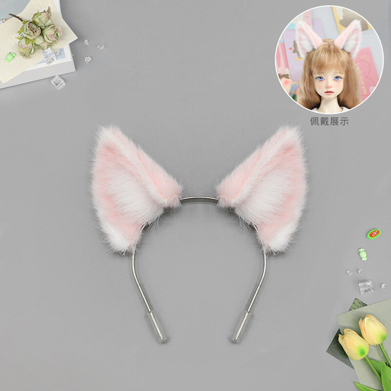 Мягкие ушки кота для кукол BJD 3 размера OB11, плюшевый ободок, аксессуары, розовый