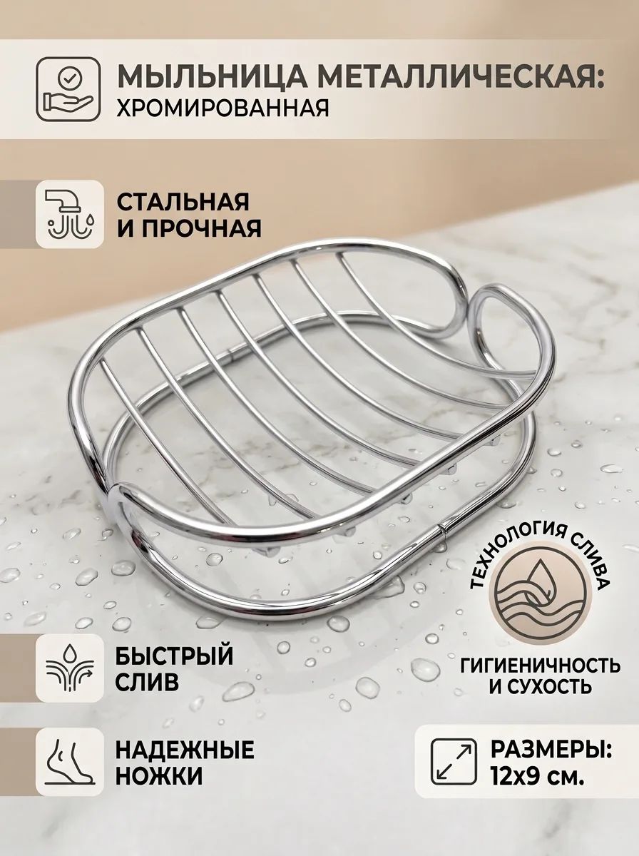 Металлическая мыльница со сливом