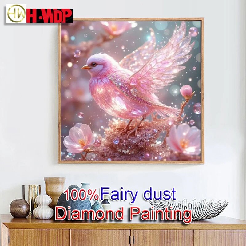 Алмазная живопись Fairy Dust Розовая птица 40x40cm Crystal Sq