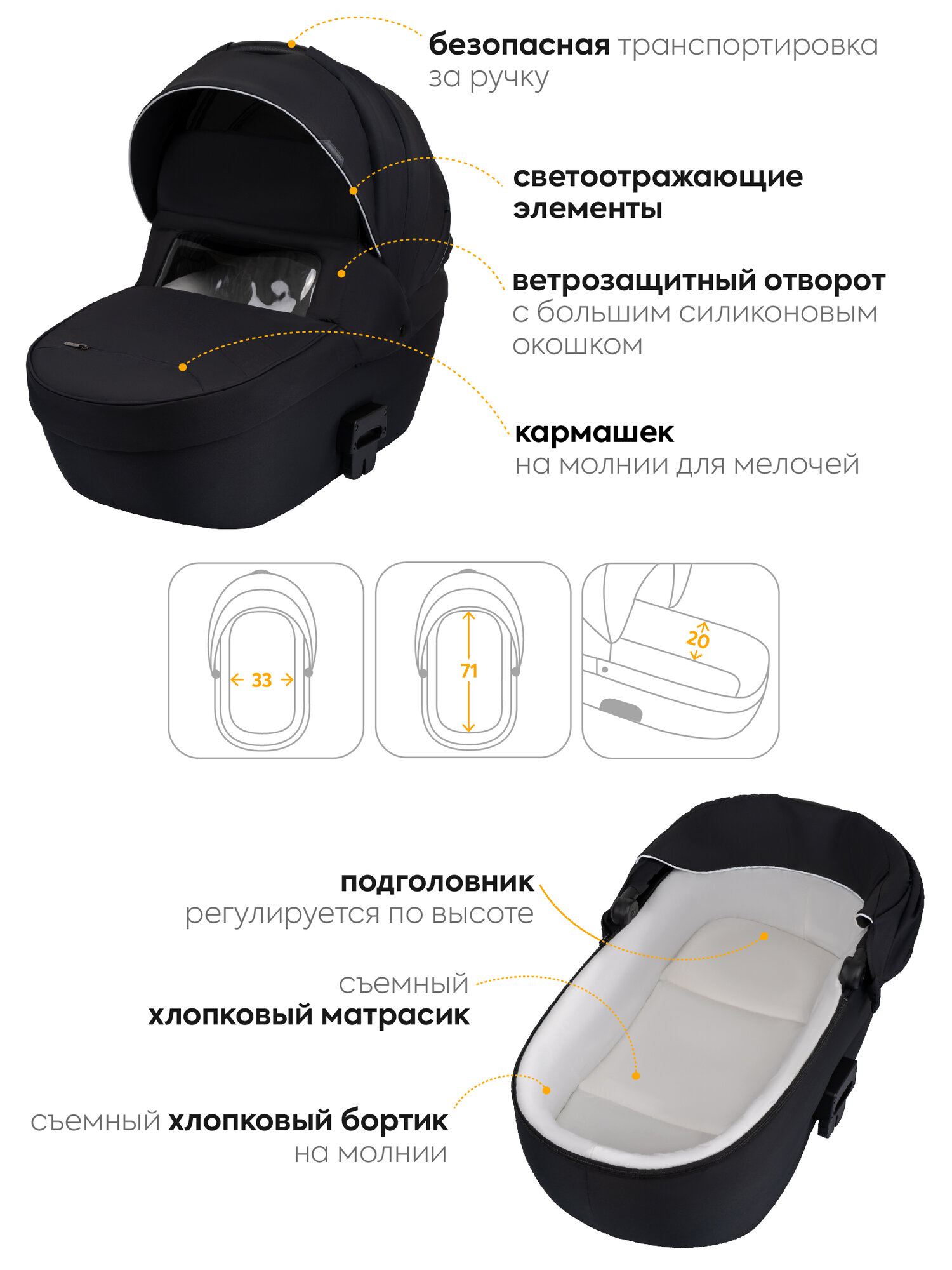 Коляска для новорожденных 3 в 1 Jovola Swift универсальная, всесезонная, черный — фото 1