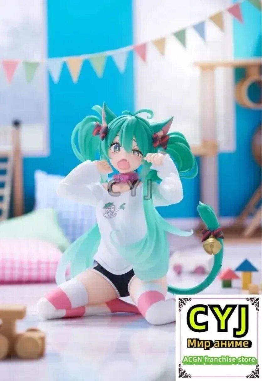 Фигурка Hatsune Miku Desktop Cute Cat Ear T-shirt TAITO аниме 13 см, Фигурки по видеоиграм