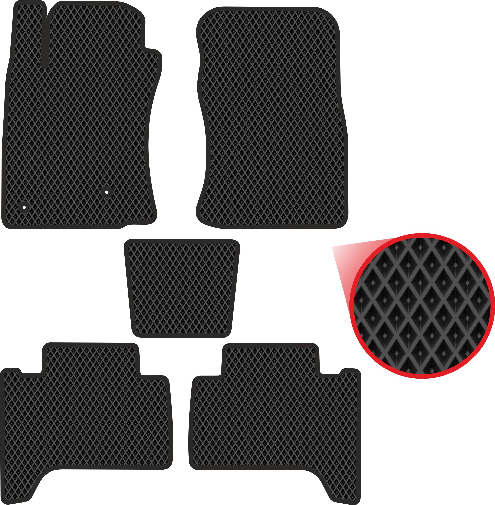 Автомобильные коврики EVA для Toyota Land Cruiser Prado 120 (2002-2009), чёрные с чёрным кантом, ячейка - ромб