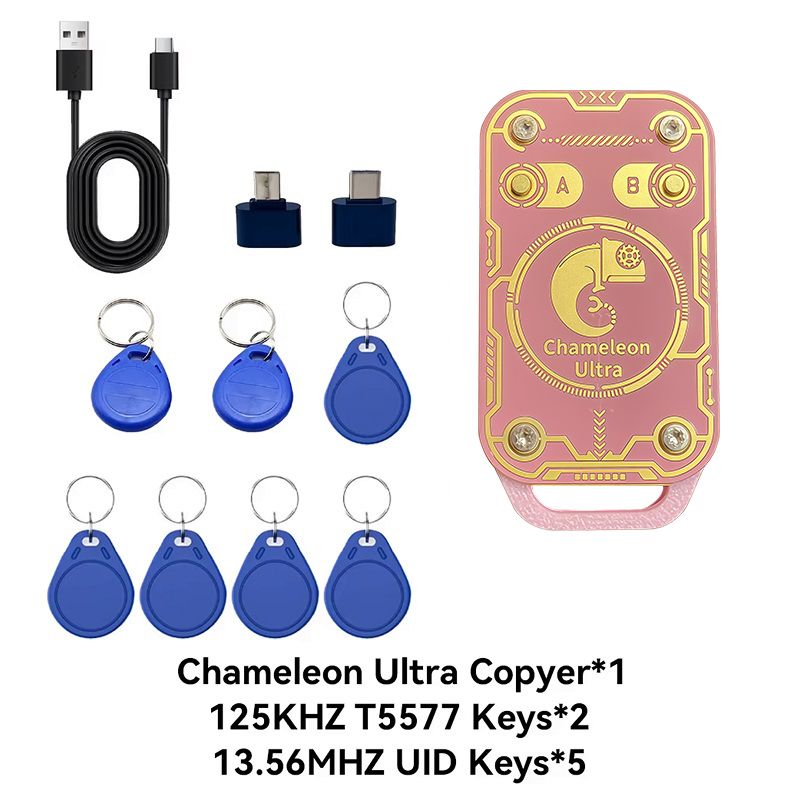 Розовый эмулятор RFID Chameleon Ultra V3.0, копировщик NFC 125 кГц+13,56 МГц, в комплекте 5 брелоков CUID+2 брелока T5577, декодер домофонных карт