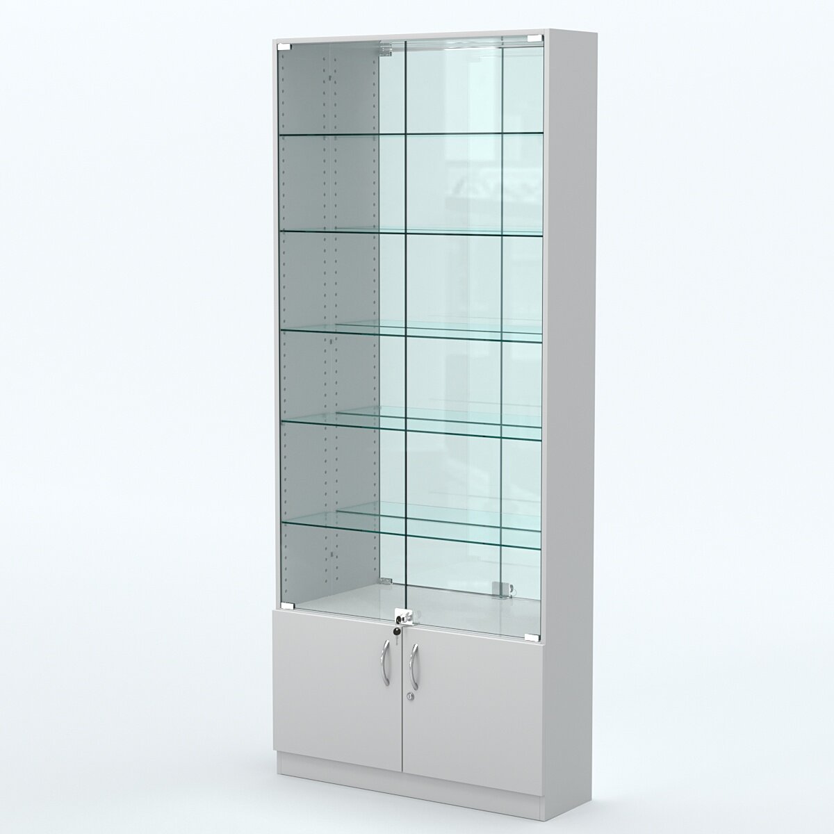 Торговая витрина с 5-ю стеклянными полками 250x900 мм серии NEXT-5 №11-2 (З/C - зеркало), Серый