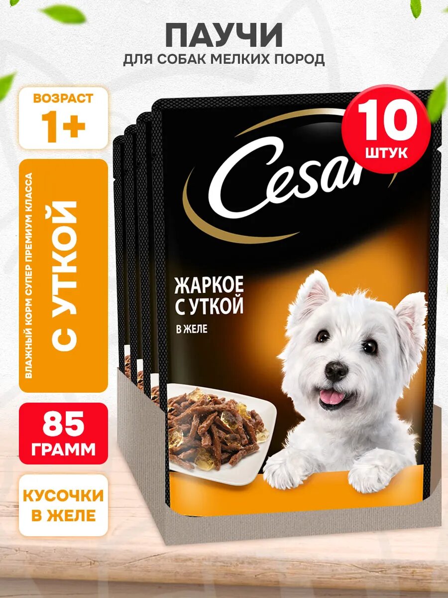 Корм влажный Cesar для взрослых собак мелких пород жаркое с уткой в желе, 85 г 10 шт