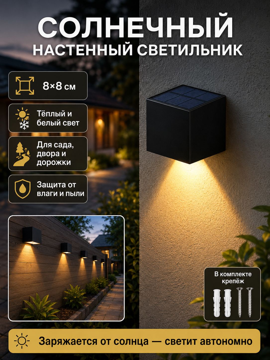 Настенный светильник, Без цоколя, 0.2 Вт